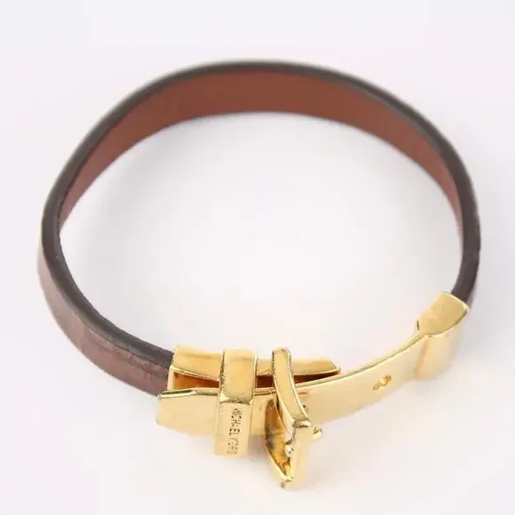 Michael Kors Brown Leather Gold Buckle Bracelet - Picture 1 of 3